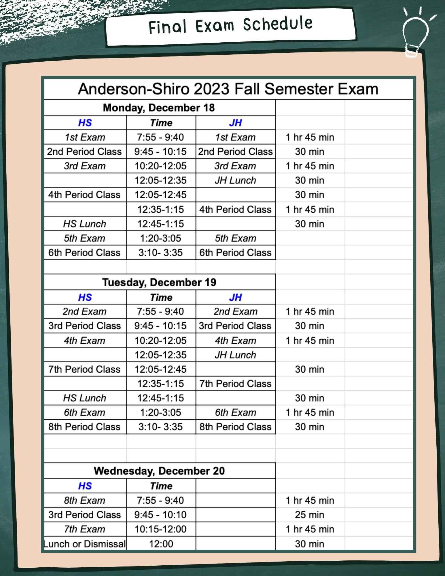 final exam schedule